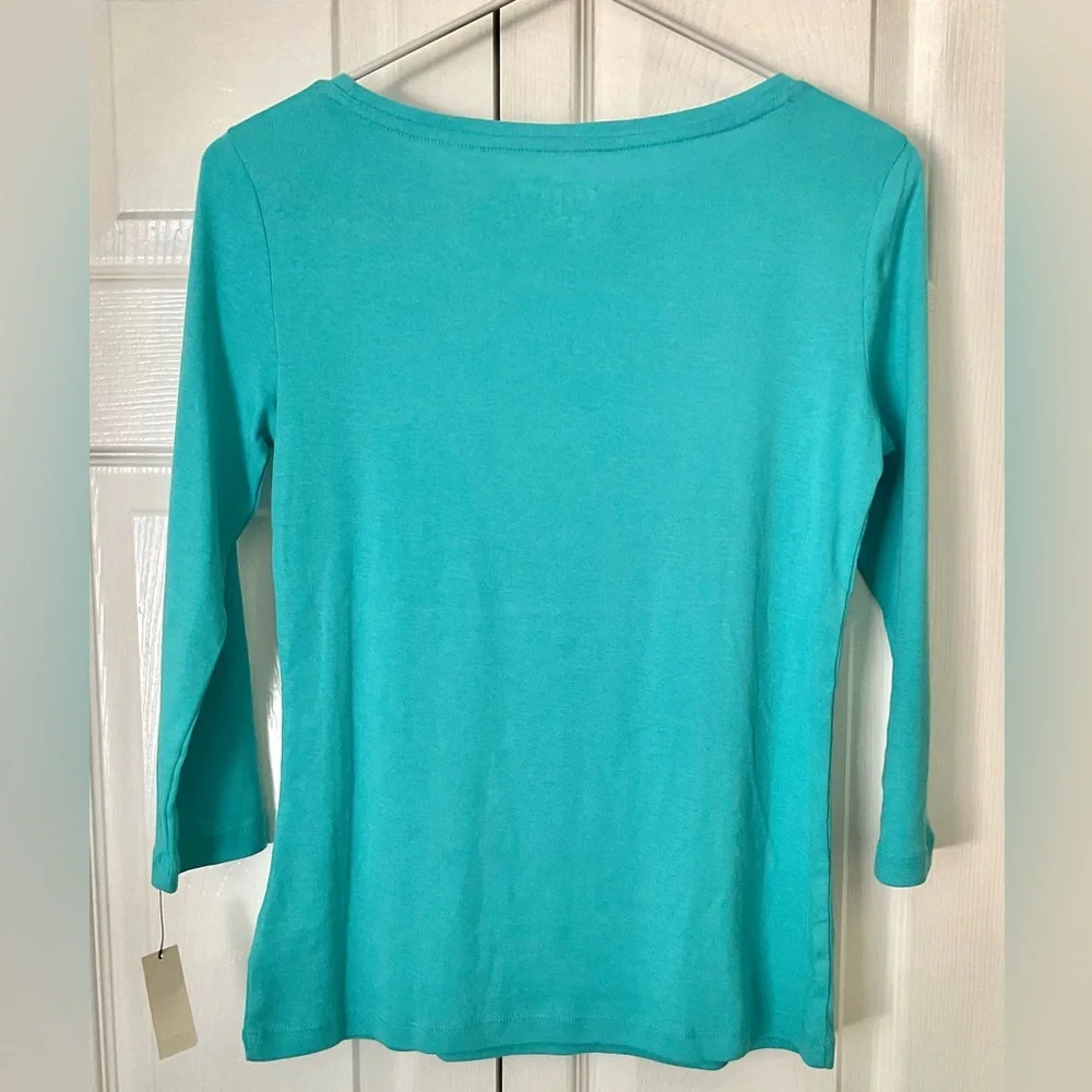 Talbots 100% Pima Cotton 3/4 Sleeve Boatneck Tee Turquoise Size XS NWT - Picture 3 of 9